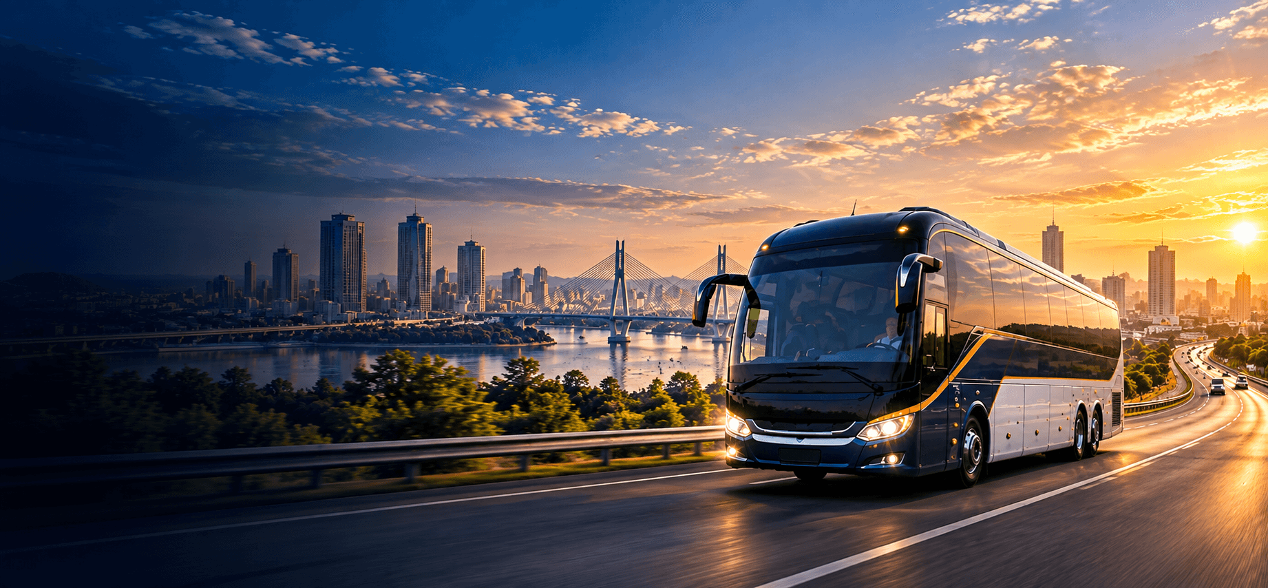 Autocar moderne Kende sur une route interurbaine